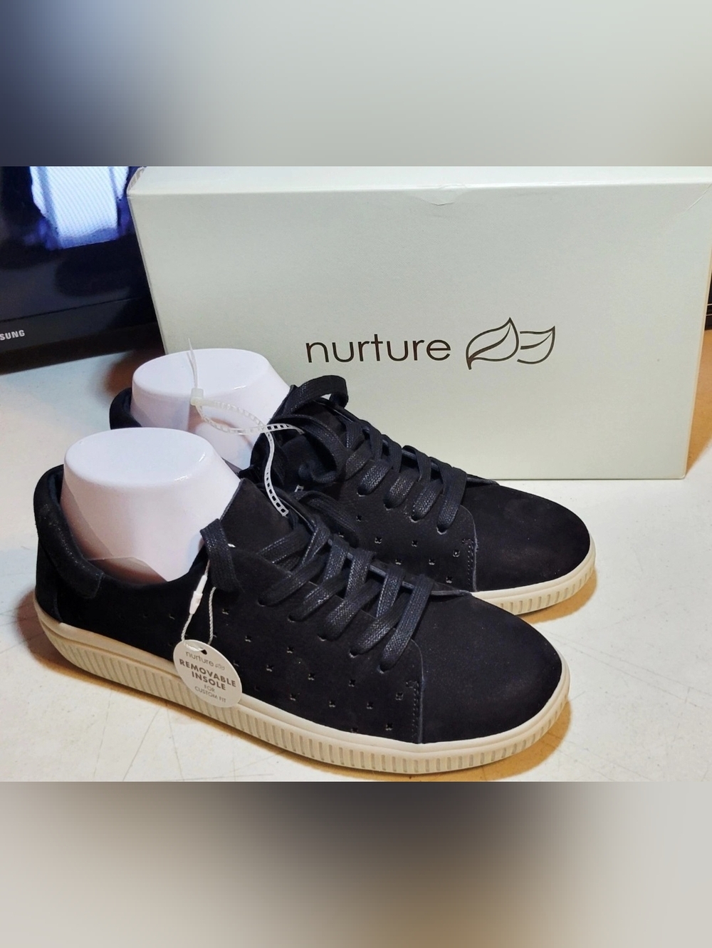 Women's 8.5 Nurture by Lamaze black suede sneakers. Brand New W/ Box
